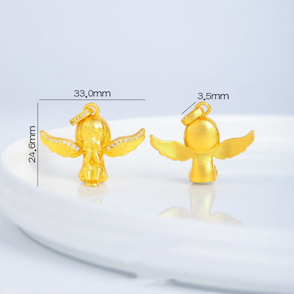 Sparkling Gold Angel Pendant, Dainty Crystal Angel Necklace, Guardian Angel Jewelry, Spiritual Gift for Her, Minimalist Angel Charm