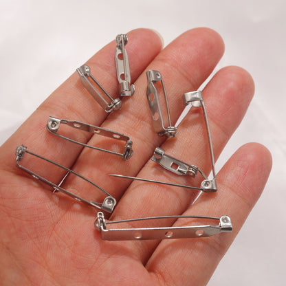 50PCS Stainless Steel Brooch with Safety Lock - Waterproof Titanium Steel Clasp, DIY Badge Pin Findings