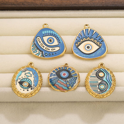 Stainless Steel Irregular Blue Heart Pendants, Enameled Flower & Eye Printed Charms, DIY Jewelry Accessories for Necklaces/Earrings