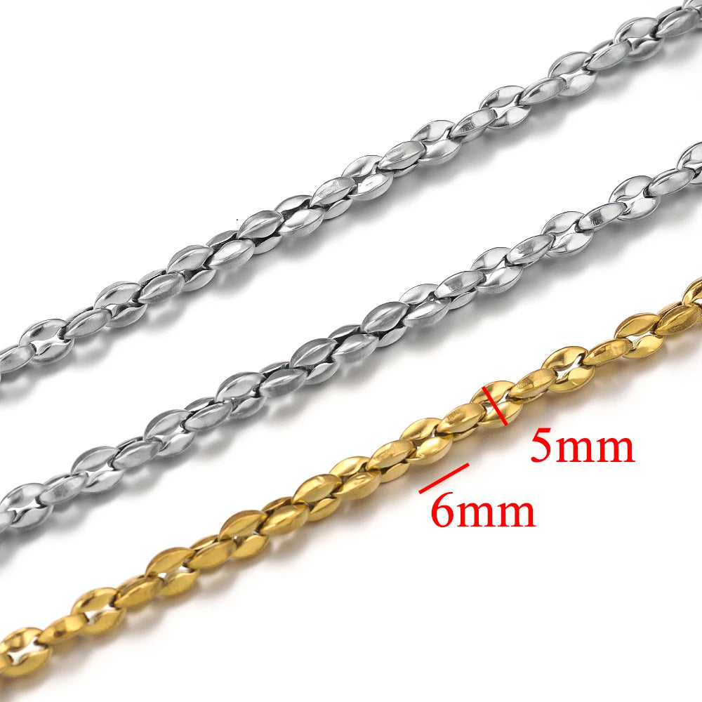 1 Meter Stainless Steel Chunky Chain, Titanium Gold Plated Button-Style Decorative Chain, DIY Necklace and Bracelet Jewelry Making Supplies