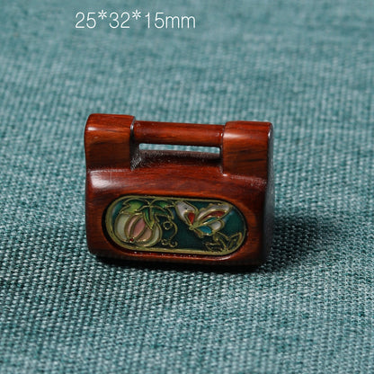 Hand-Painted Sandalwood Ruyi Small Lock | Exquisite Artisan Crafted Jewelry Accessory | Unique Cultural Gift