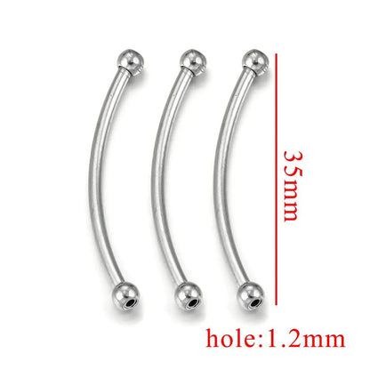 5PCS Stainless Steel Curved Tube Beads, Silver Round End Spacer Tubes, DIY Bracelet Necklace Jewelry Making Supplies