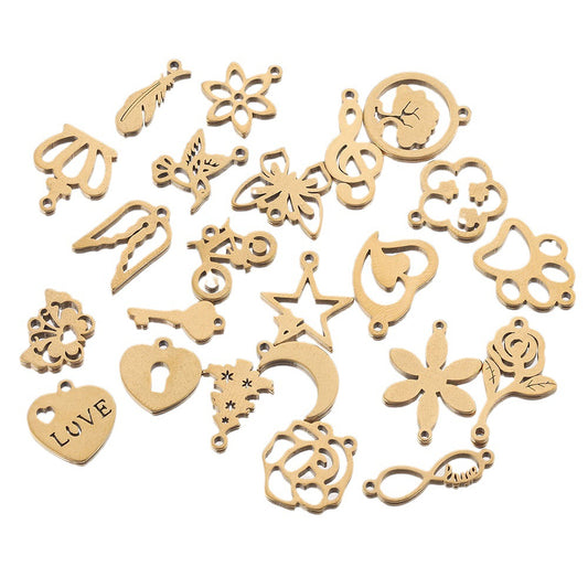 10PCS Stainless Steel Cutout Small Pendants | Moon, Star & Heart Charms, DIY Accessories for Earrings & Bracelets