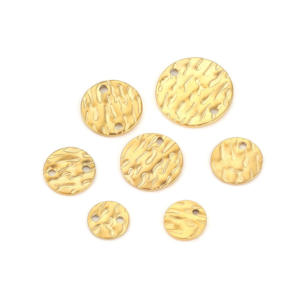 20PCS Stainless Steel Irregular Embossed Disc Pendants - Titanium Steel Holed Charms for DIY Earrings & Necklaces