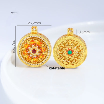 Gold Sand Spinning Lotus Eight Treasures Compass Pendant, Rotatable Buddhist Amulet Jewelry