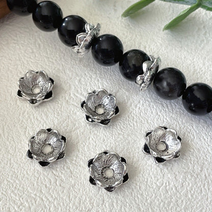 10PCS Alloy Antique Silver Ethnic Style Double-Layer Lotus Base Flower Holder | Jewelry Making Component