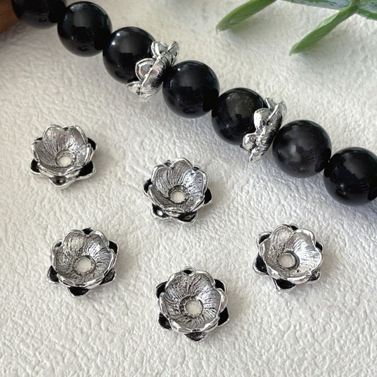 10PCS Alloy Antique Silver Ethnic Style Double-Layer Lotus Base Flower Holder | Jewelry Making Component