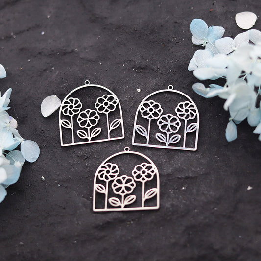 2PCS Stainless Steel Pendant with Arch & Flower Pattern - DIY Jewelry Supplies for Custom Necklaces/Bracelets