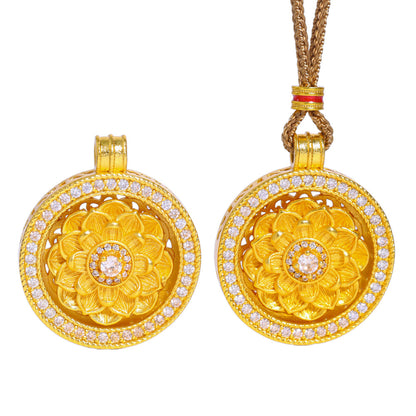 Bohemian Sand Gold Pendant | Rotatable Compass with Lotus & Peony Design | Dainty Vintage Necklace for Women