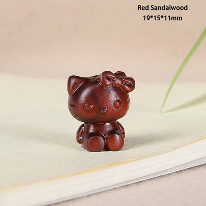 - Cute Green Sandalwood Carved Hello Kitty Charm - DIY Pendant for Bracelet & Necklace