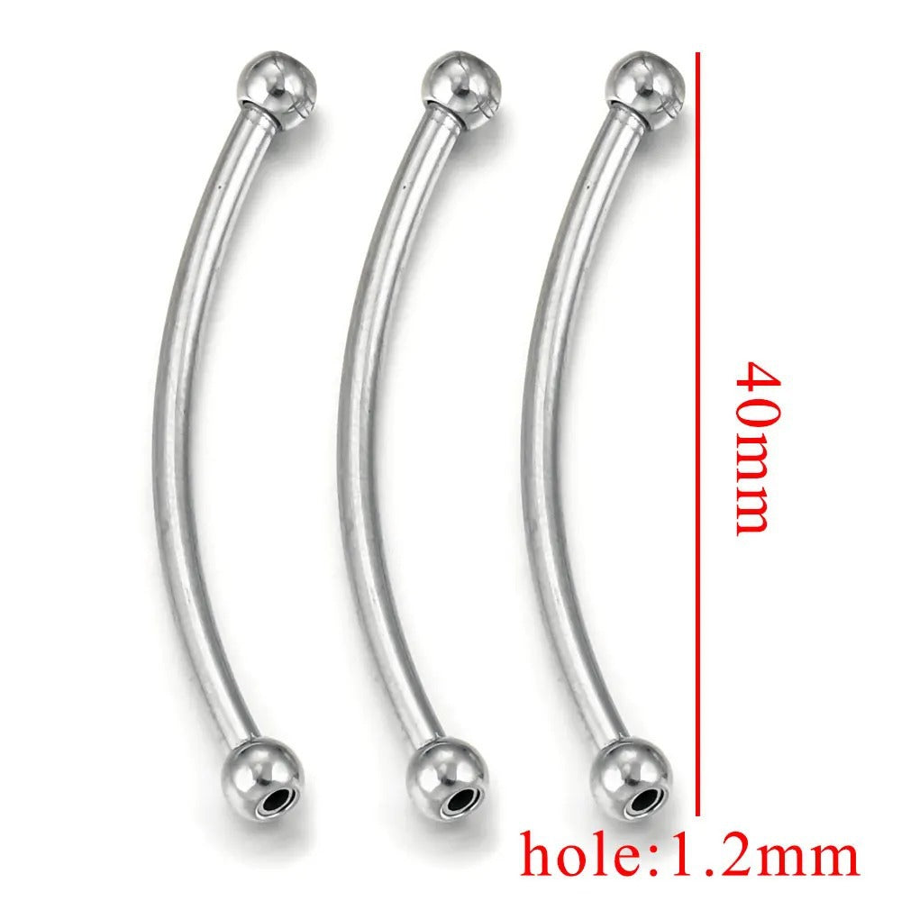 5PCS Stainless Steel Curved Tube Beads, Silver Round End Spacer Tubes, DIY Bracelet Necklace Jewelry Making Supplies