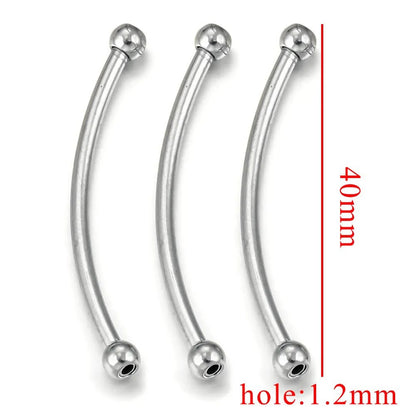 5PCS Stainless Steel Curved Tube Beads, Silver Round End Spacer Tubes, DIY Bracelet Necklace Jewelry Making Supplies