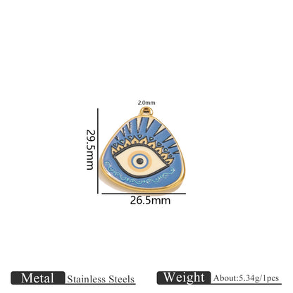 Stainless Steel Irregular Blue Heart Pendants, Enameled Flower & Eye Printed Charms, DIY Jewelry Accessories for Necklaces/Earrings