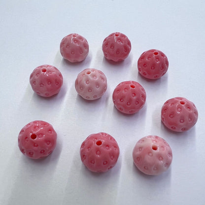 4PCS 11x12mm Pink Queen Conch Powder Pressed Strawberry Charms - Shell Embellishments for DIY Jewelry & Crafts