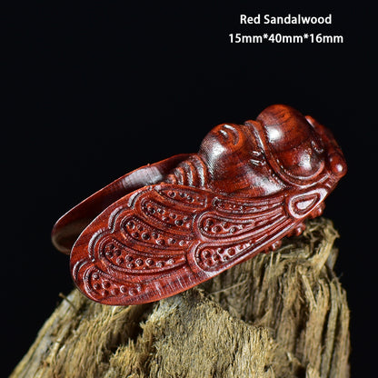 Natural Green Sandalwood Carved Cicada DIY Pendant - Handmade Insect Charm for Jewelry Making