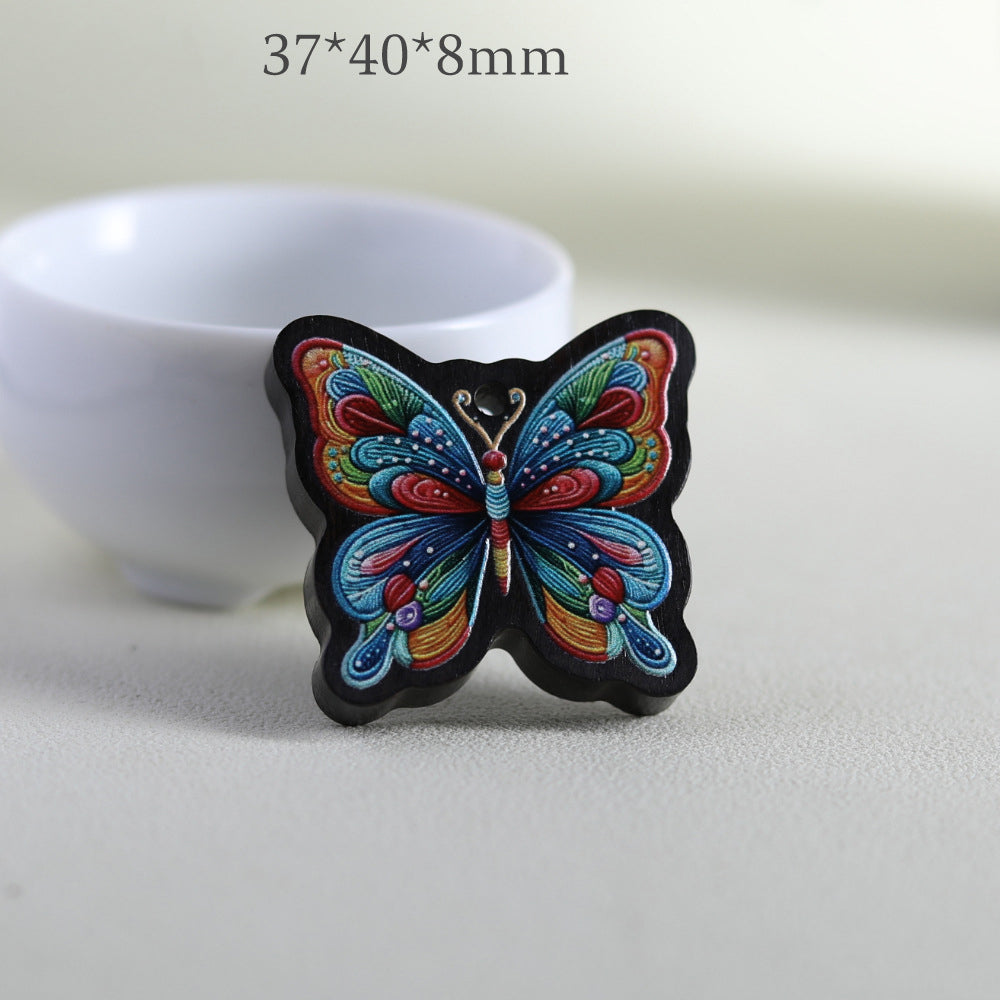 Black Sandalwood Painted Butterfly Pendant - Necklace Charm for Women