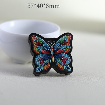 Black Sandalwood Painted Butterfly Pendant - Necklace Charm for Women