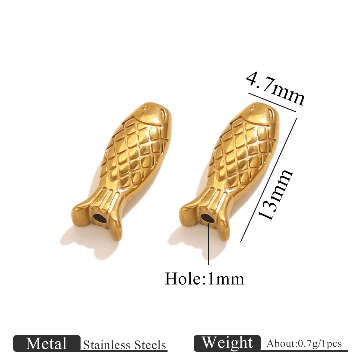 Stainless Steel Fish Spacer Beads - Polished Loose Beads for Necklace & Bracelet Making