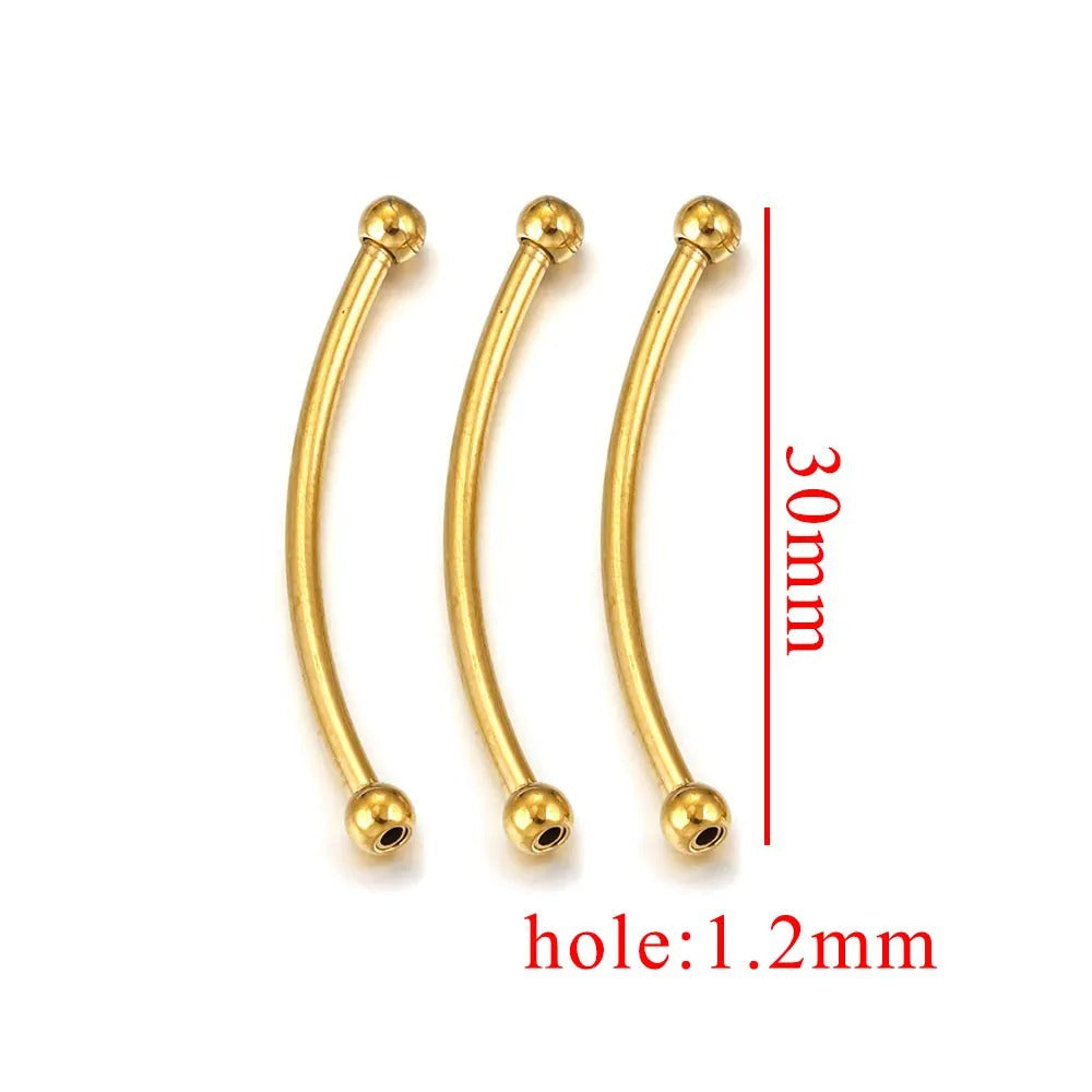 5PCS Stainless Steel Curved Tube Beads, Silver Round End Spacer Tubes, DIY Bracelet Necklace Jewelry Making Supplies