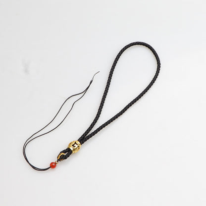 Six-Word Mantra Handwoven Cord, DIY Agate Prayer Bead Holder, Handmade Wrist Rope, Keychain & Phone Strap Jewelry Accessories
