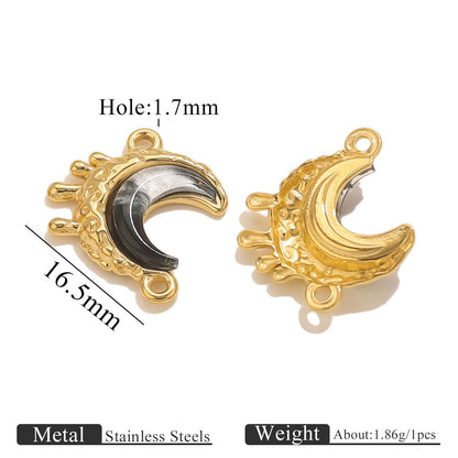 Stainless Steel Starry Sky Moon Pendant | Dreamy Colorful Double-Hole Charm, DIY Accessory for Necklace Making & Jewelry Craft