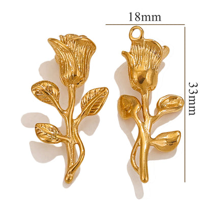 Stainless Steel 3D Rose Pendants | 18K Gold Vacuum Plating (Long-Lasting Color), Titanium Steel, Essential DIY Jewelry Charms