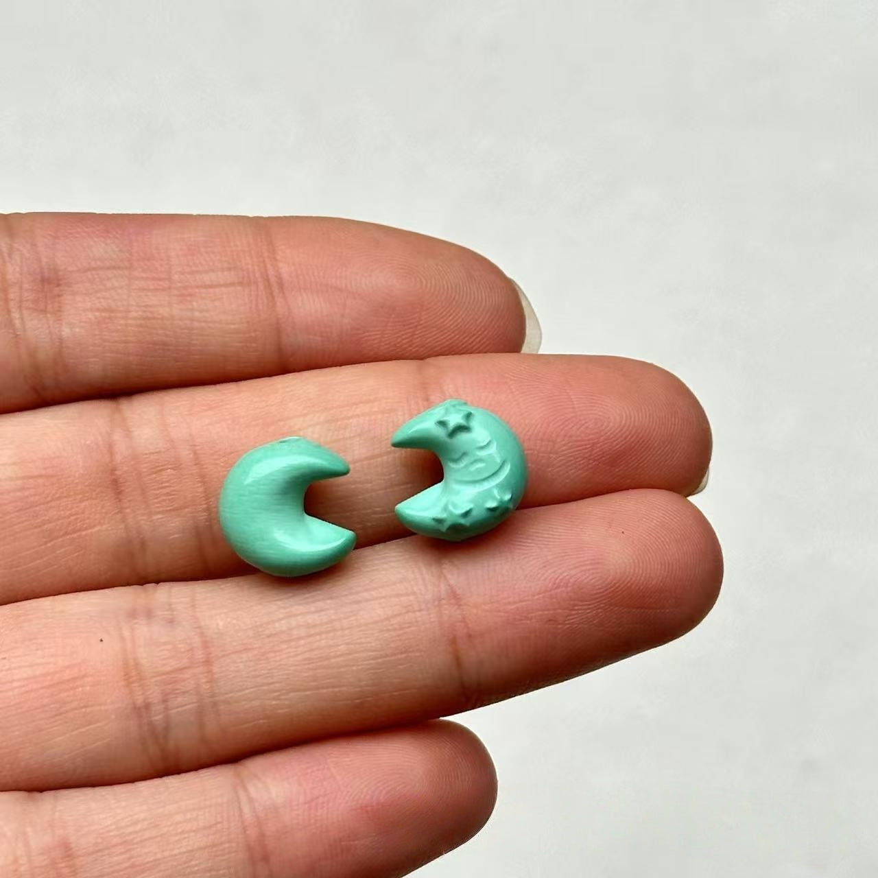 11*12mm Magnesite Turquoise Moon Beads - Loose Cloud-Backed Gemstone Beads for Jewelry Making
