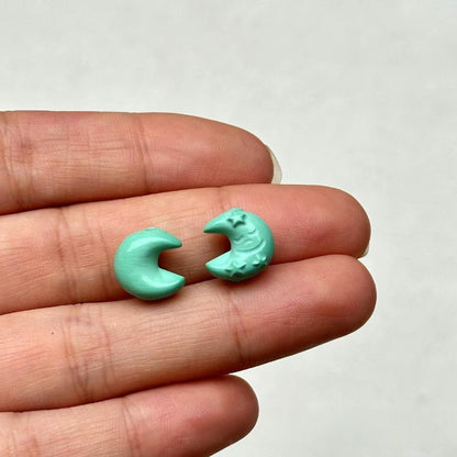 11*12mm Magnesite Turquoise Moon Beads - Loose Cloud-Backed Gemstone Beads for Jewelry Making