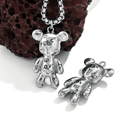 Stainless Steel Retro Bear Pendant | Edgy & Unique "Violent Bear" Design, Trendy Jewelry Charm for Necklaces