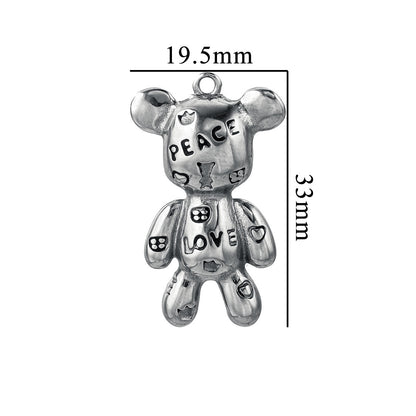 Stainless Steel Retro Bear Pendant | Edgy & Unique "Violent Bear" Design, Trendy Jewelry Charm for Necklaces