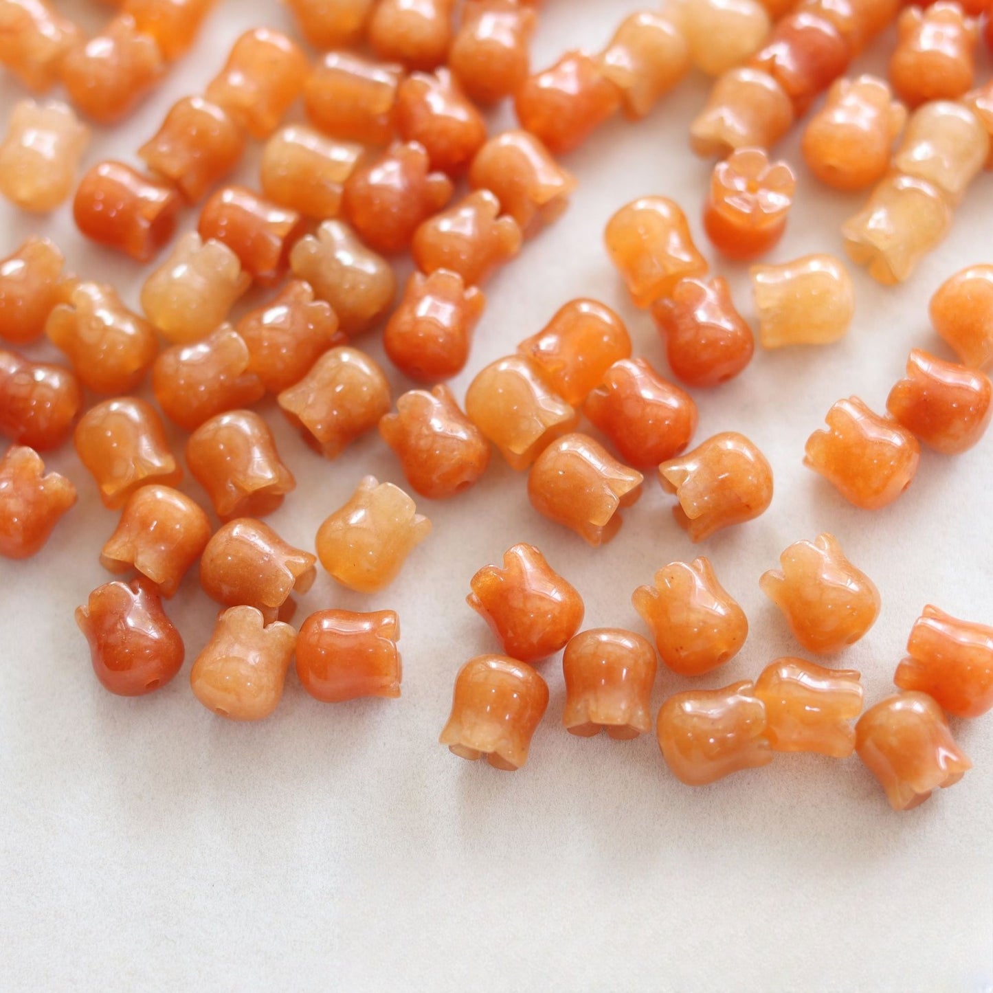 Natural Stone Lily of the Valley Beads, White Jade Aventurine Rose Quartz Yellow Jade, Carved Flower Spacer Beads for DIY Jewelry Making