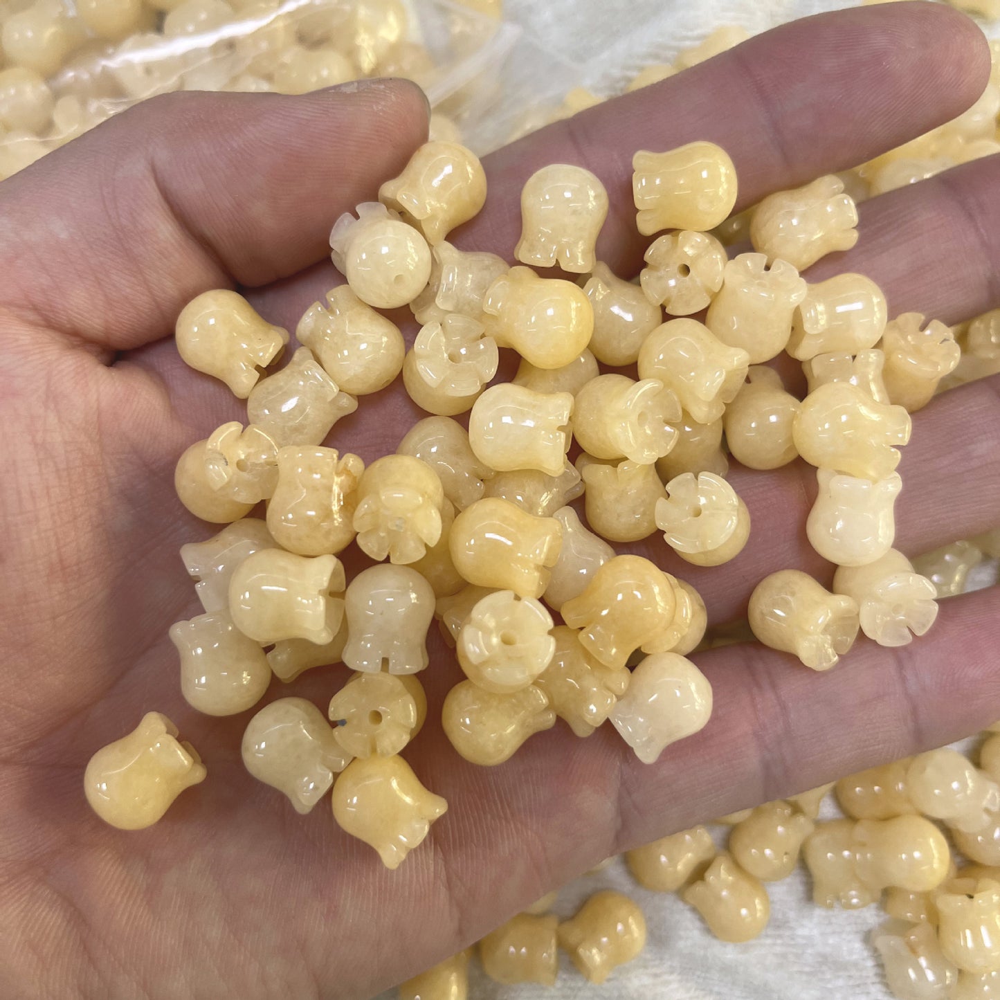 Natural Stone Lily of the Valley Beads, White Jade Aventurine Rose Quartz Yellow Jade, Carved Flower Spacer Beads for DIY Jewelry Making