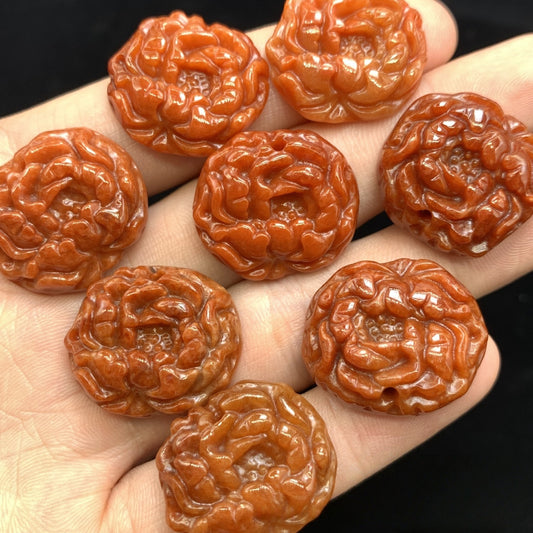 Natural Red Jadeite Peony Flower Pendant – 21x25mm Auspicious Blossom Charm for Handmade Jewelry