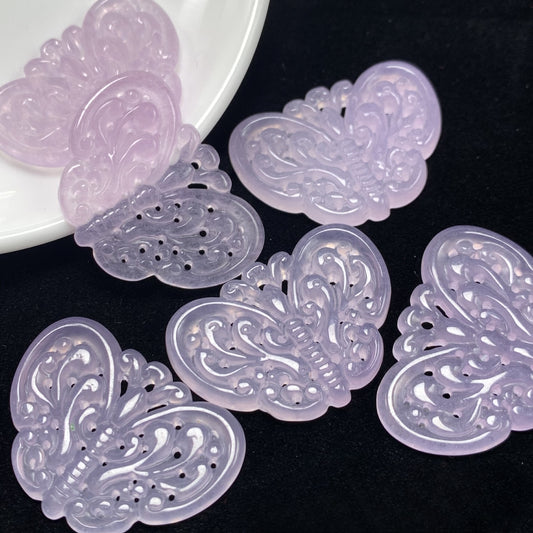 Carved Purple Jade Butterfly Pendant – Hollow Cutout Charm for DIY Necklace or Dangle Earrings