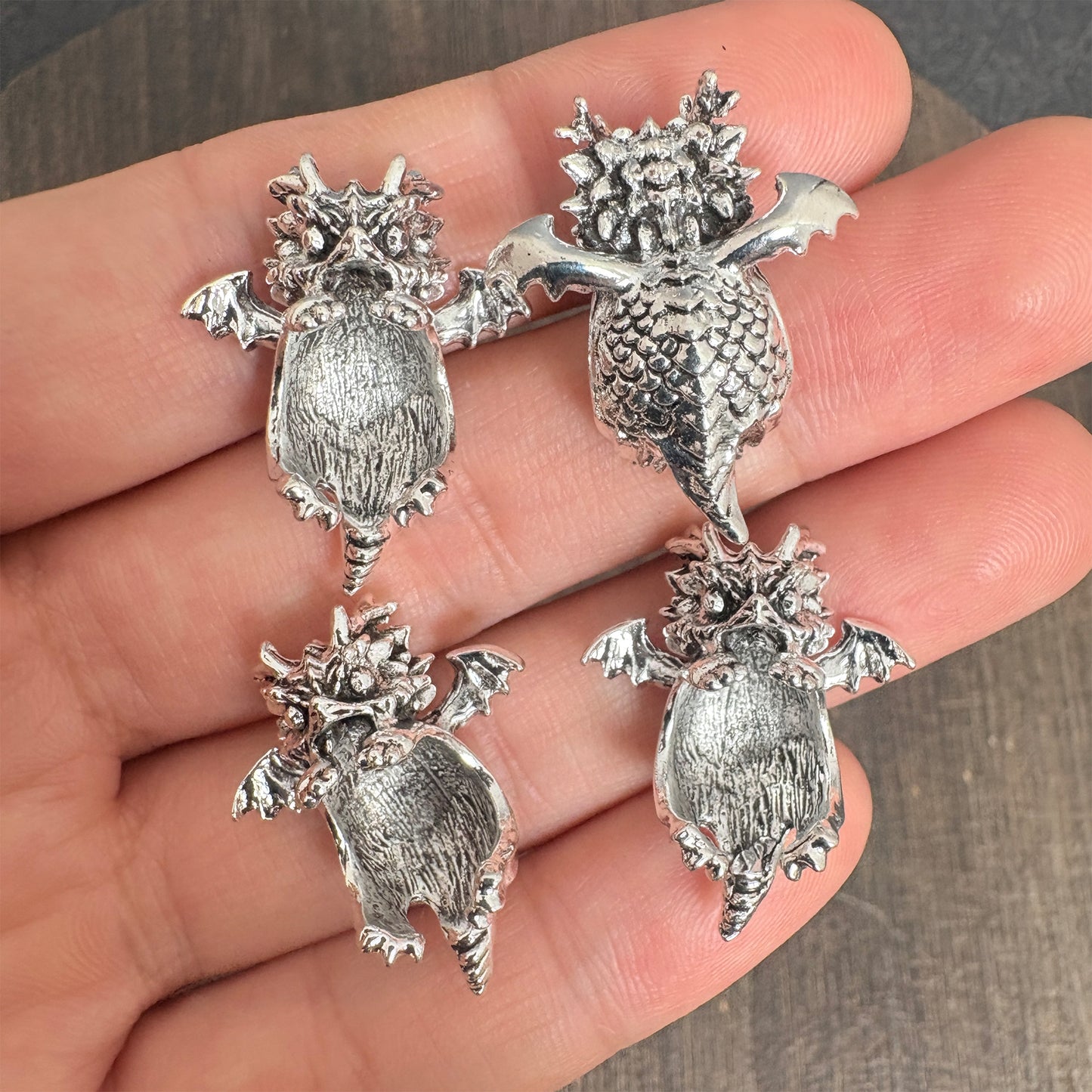 4PCS Tiny Winged Dragon Bead Holders, Vintage Bronze Spacer Cap for Round Bead DIY Jewelry