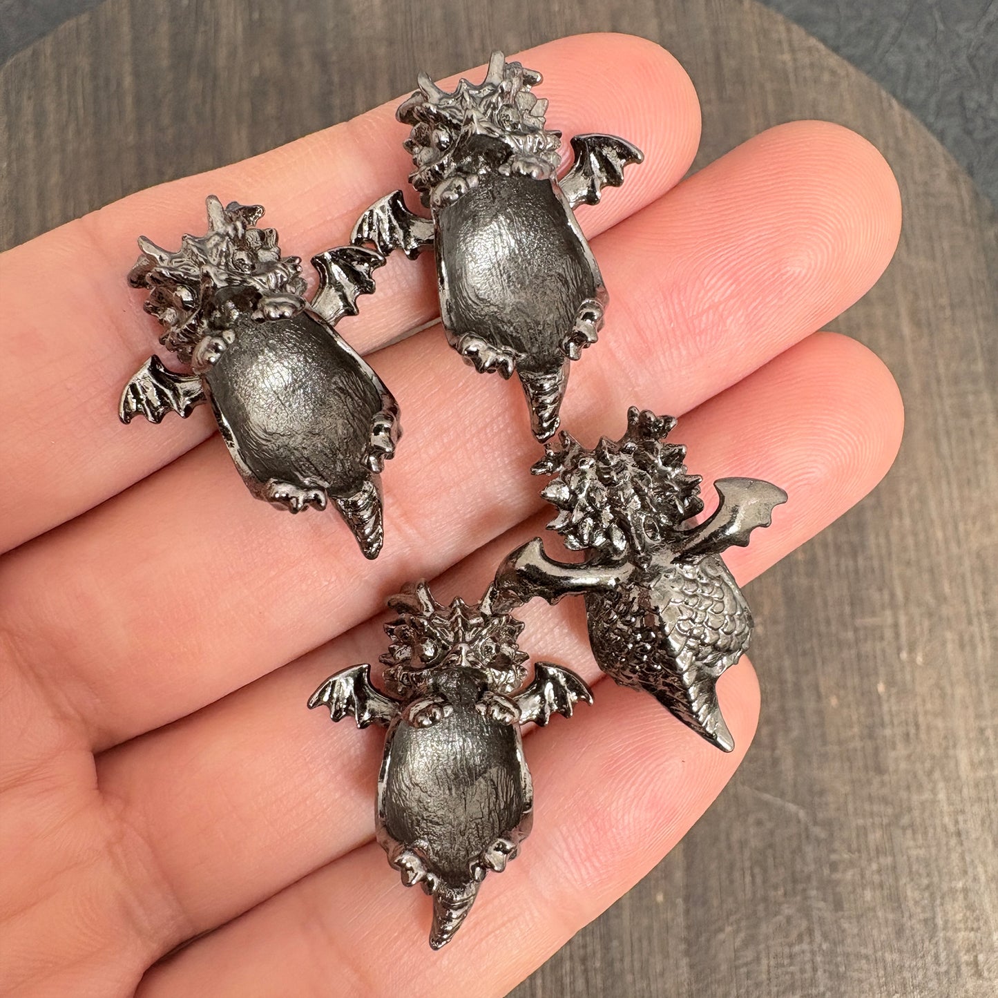 4PCS Tiny Winged Dragon Bead Holders, Vintage Bronze Spacer Cap for Round Bead DIY Jewelry