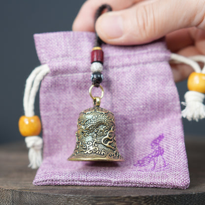 Vintage Solid Brass Dragon Bell Charm, Retro Dragon Pendant Hanging Ornament