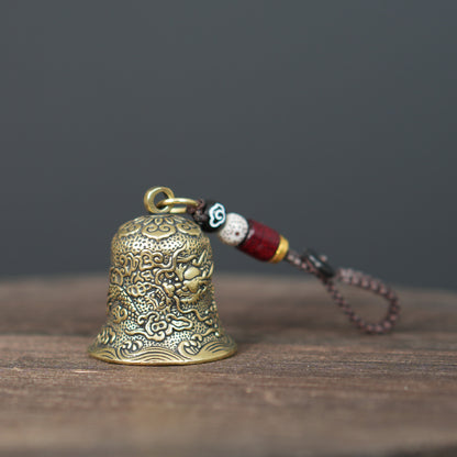 Vintage Solid Brass Dragon Bell Charm, Retro Dragon Pendant Hanging Ornament