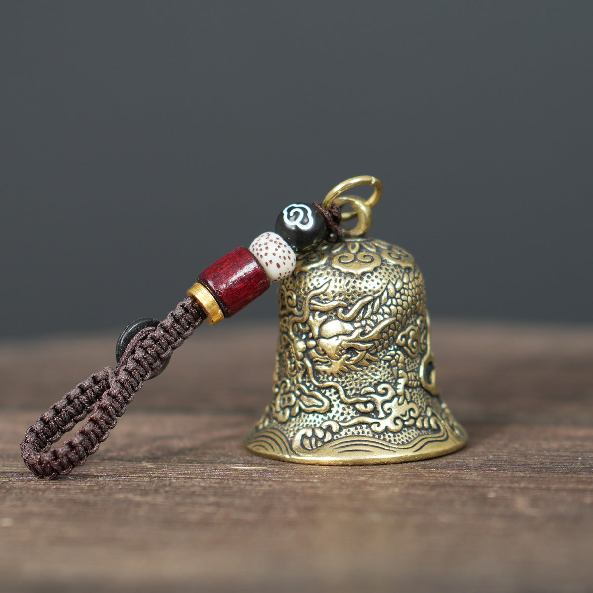Vintage Solid Brass Dragon Bell Charm, Retro Dragon Pendant Hanging Ornament
