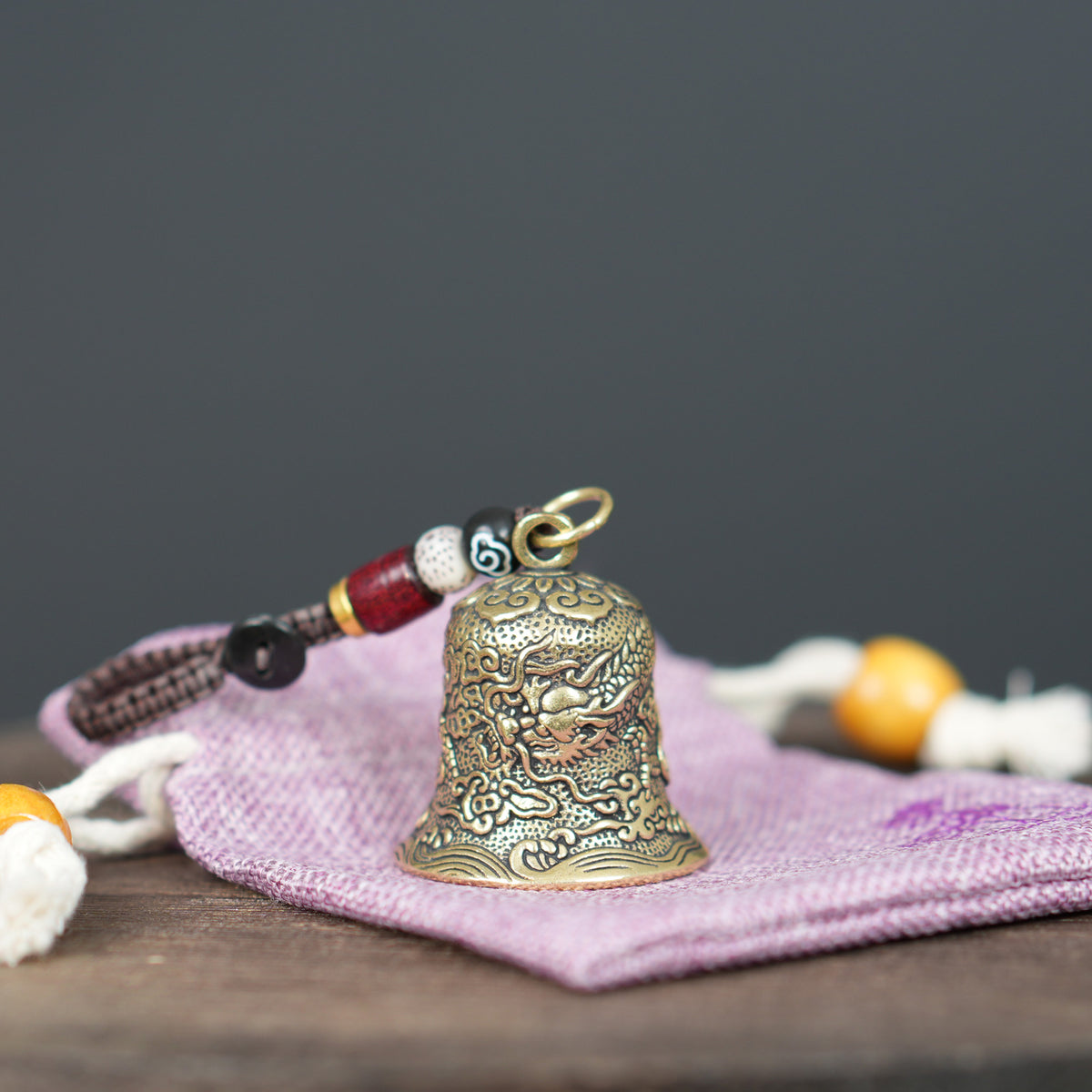 Vintage Solid Brass Dragon Bell Charm, Retro Dragon Pendant Hanging Ornament