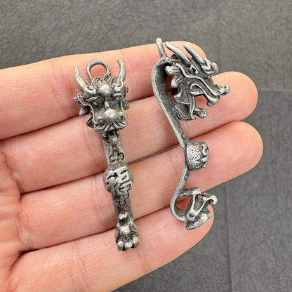 2PCS Vintage Dragon Head Ruyi Charms – Chinese Style Jewelry Findings