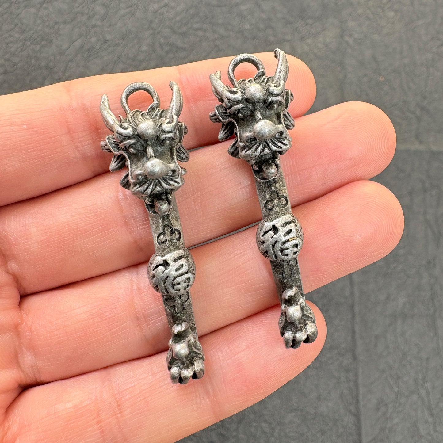 2PCS Vintage Dragon Head Ruyi Charms – Chinese Style Jewelry Findings