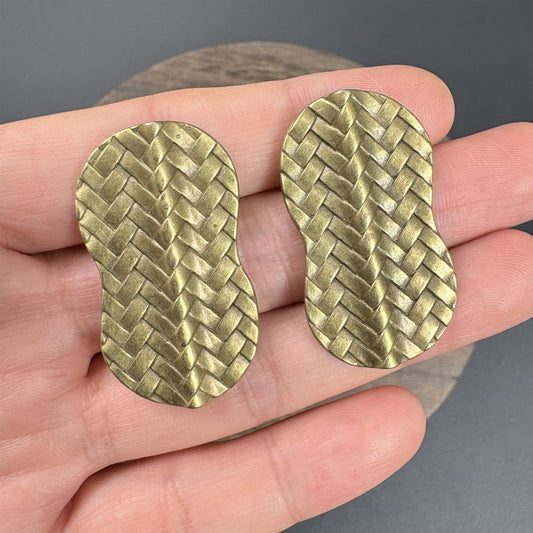 4PCS Antique Bronze Woven Geometric Fan Beads, Ethnic Bohemian fan-shaped Spacers for Jewelry Making, Vintage Jewelry Finding ﻿