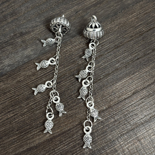 2PCS Vintage Silver Fish Basket Tassel Pendant – Lucky Fish Charm for DIY Jewelry & Earrings