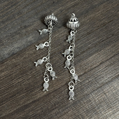 2PCS Vintage Silver Fish Basket Tassel Pendant – Lucky Fish Charm for DIY Jewelry & Earrings