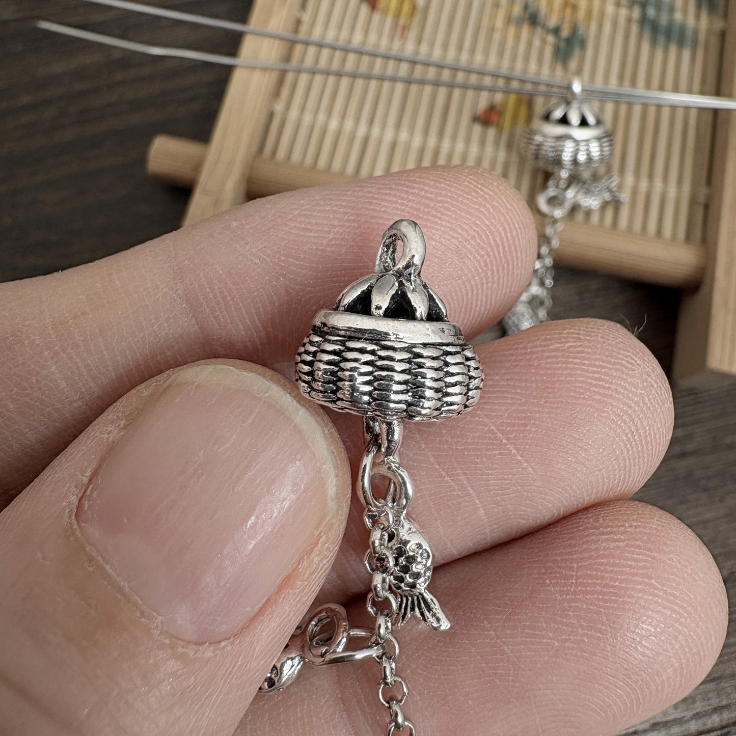 2PCS Vintage Silver Fish Basket Tassel Pendant – Lucky Fish Charm for DIY Jewelry & Earrings