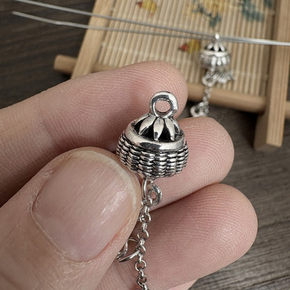 2PCS Vintage Silver Fish Basket Tassel Pendant – Lucky Fish Charm for DIY Jewelry & Earrings
