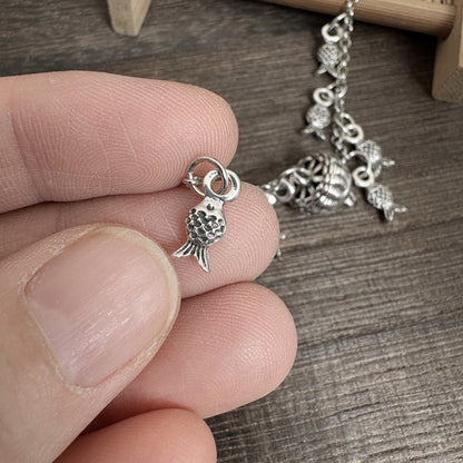 2PCS Vintage Silver Fish Basket Tassel Pendant – Lucky Fish Charm for DIY Jewelry & Earrings