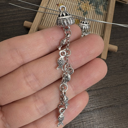 2PCS Vintage Silver Fish Basket Tassel Pendant – Lucky Fish Charm for DIY Jewelry & Earrings
