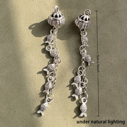 2PCS Vintage Silver Fish Basket Tassel Pendant – Lucky Fish Charm for DIY Jewelry & Earrings